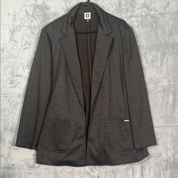 Anne Klein Brown Black Chevron Open Front Blazer Jacket Size XL - Picture 1 of 12